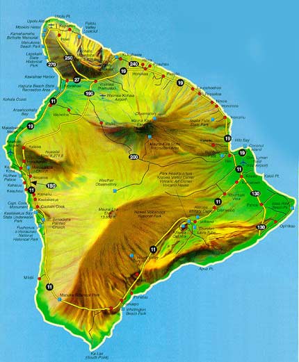 road map of the big island, Hawaii