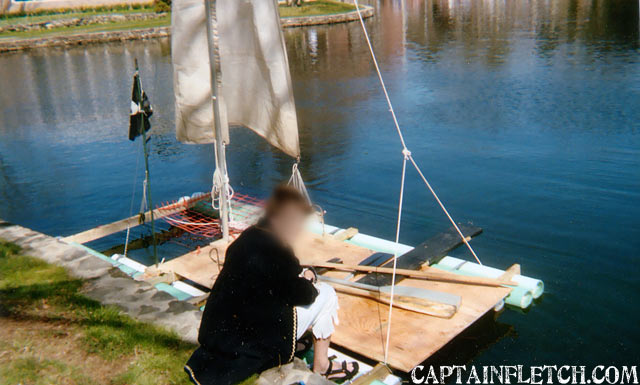 Both photos are of the same raft; the bottom has the sailing rig.
